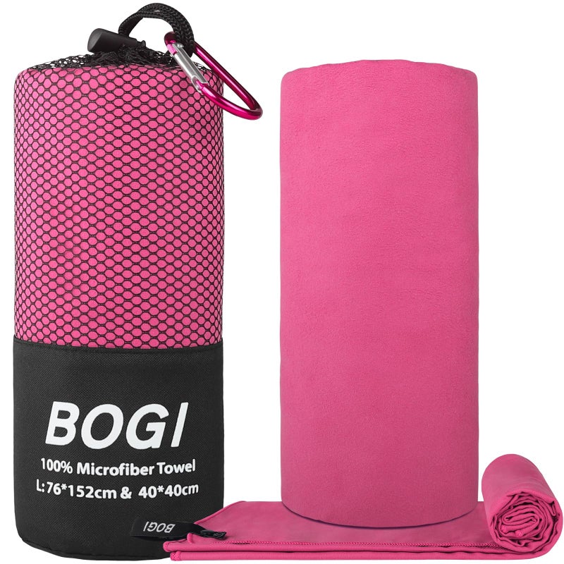 BOGI Microfiber Travel Sports Towel-Quick Dry Towel, Soft Lightweight Microfiber Camping Towel Absorbent Compact Travel Towel for Camping Gym Yoga Swimming Backpacking (L:60''x30''+16''x16''-Hpink) - Image 2